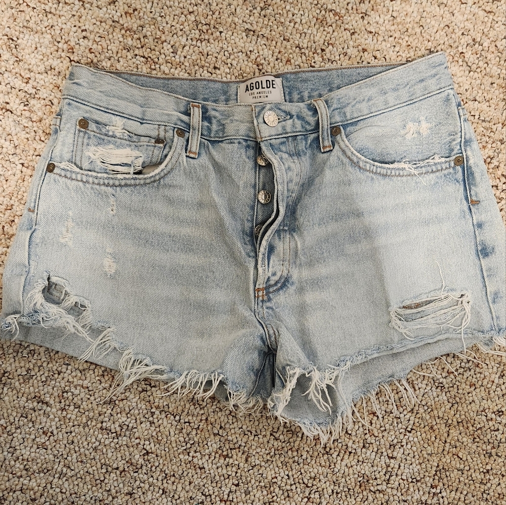 Agolde Blue Distressed Jean Shorts